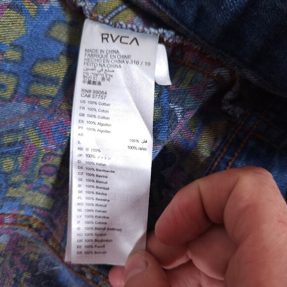 RVCA Grillo Special Edition Denim Jacket Womens XS Pockets Artsy Interior Jean - Picture 11 of 13